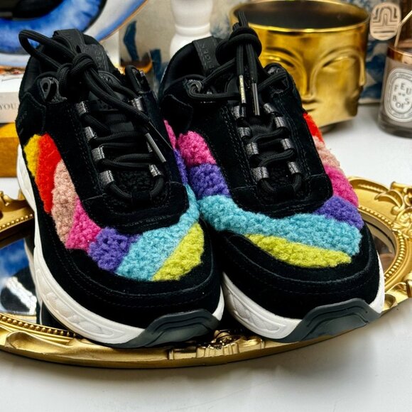 🆕 KURT GEIGER LONDON 🧿 NWOB Kensington Sneaker, Black Suede Multi Sherpa, 35.5 - Picture 3 of 14